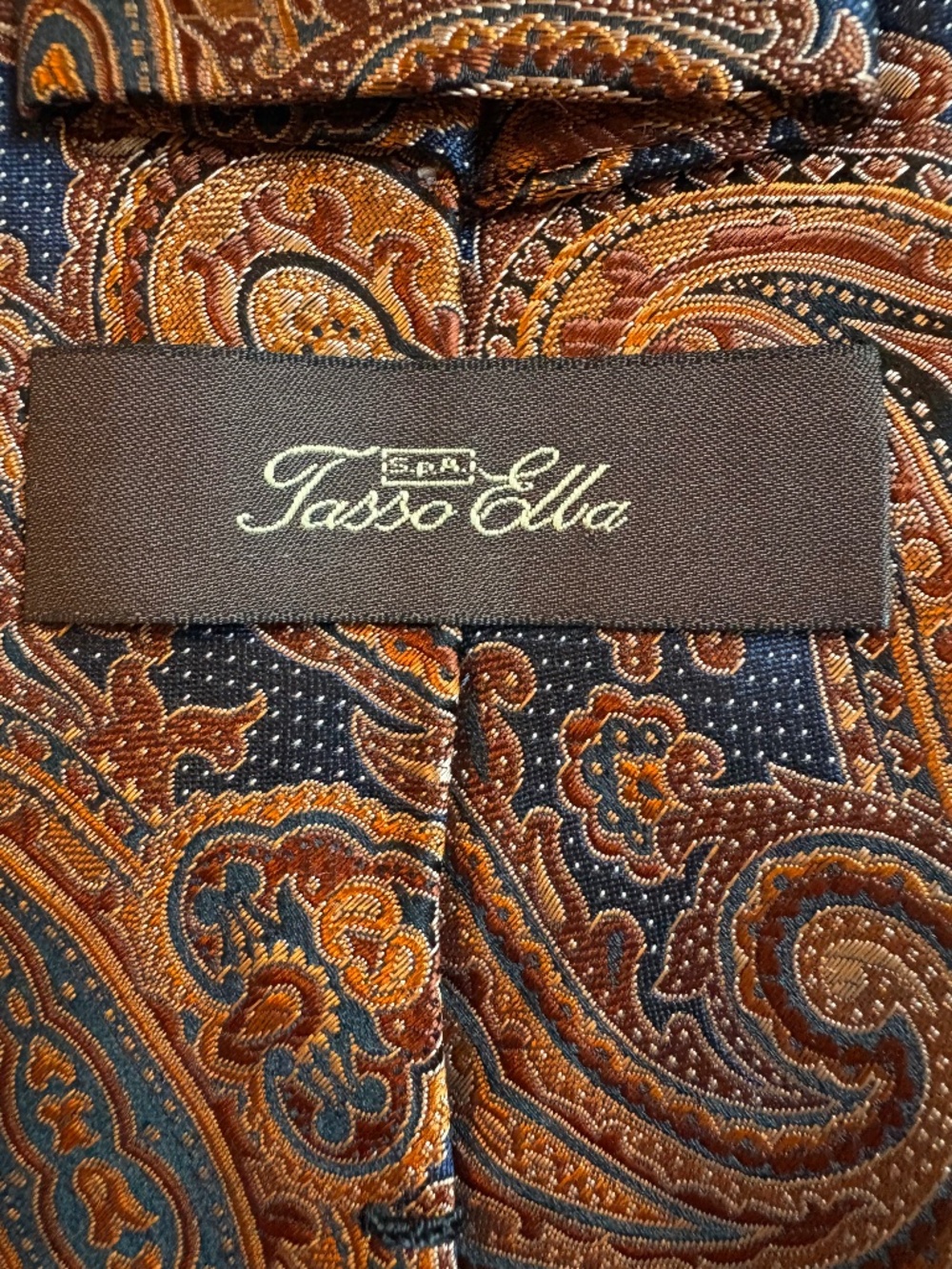 Tasso Elba Men's Silk Paisley Tie – Classic 3.5" Blue & Orange Copper
